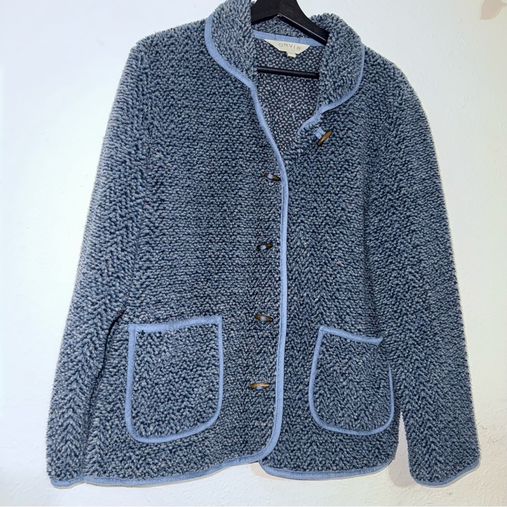 Orvis Blue Textured Fuzzy Warm Comfy Vintage Jacket